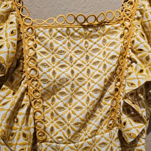 Topshop Yellow Broderie Mini Dress Size 4 - Picture 4 of 8